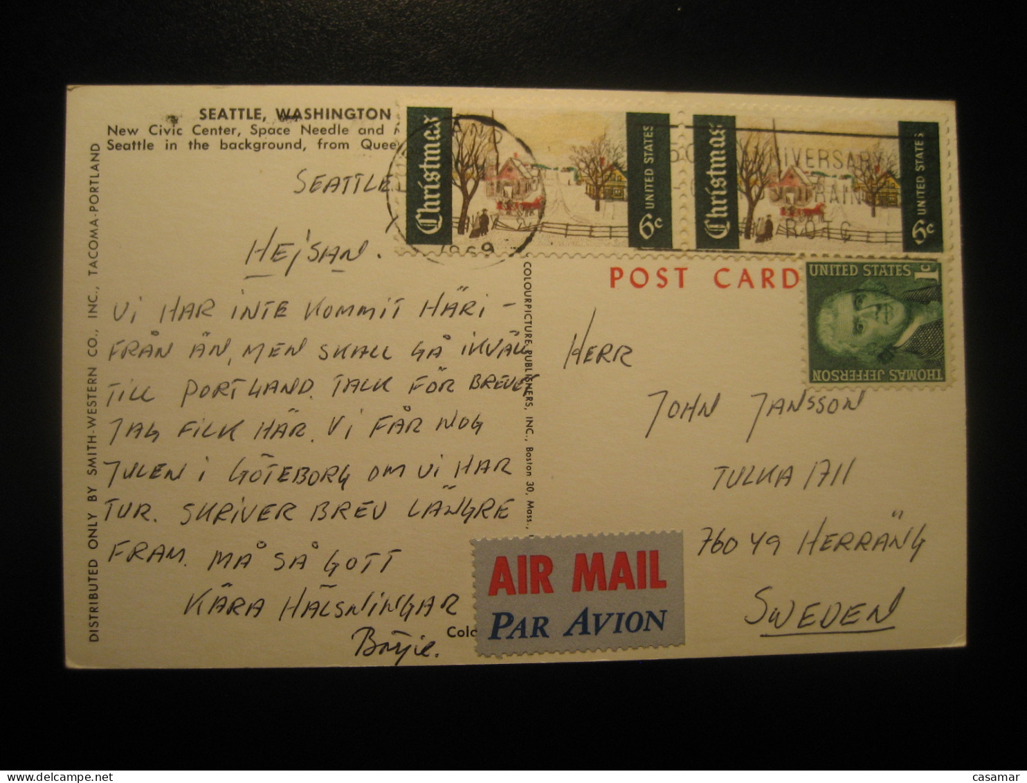 SEATTLE Washington Cancel PORTLAND 1969 To Sweden Postcard USA - Seattle