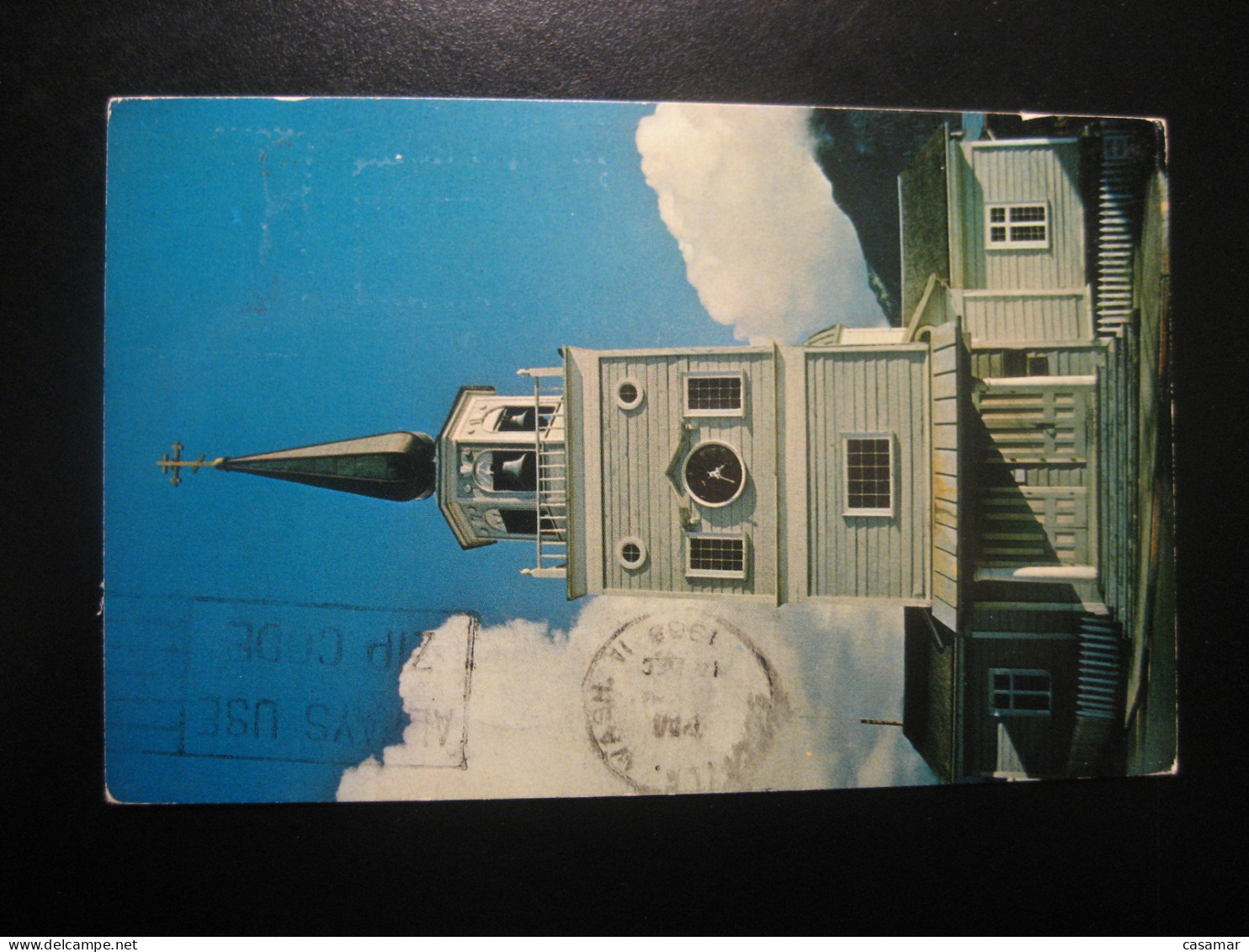 SITKA Alaska St. Michael Russia Orthodox Cathedral Clock Bell Cancel 1968 To Sweden Postcard USA - Sitka