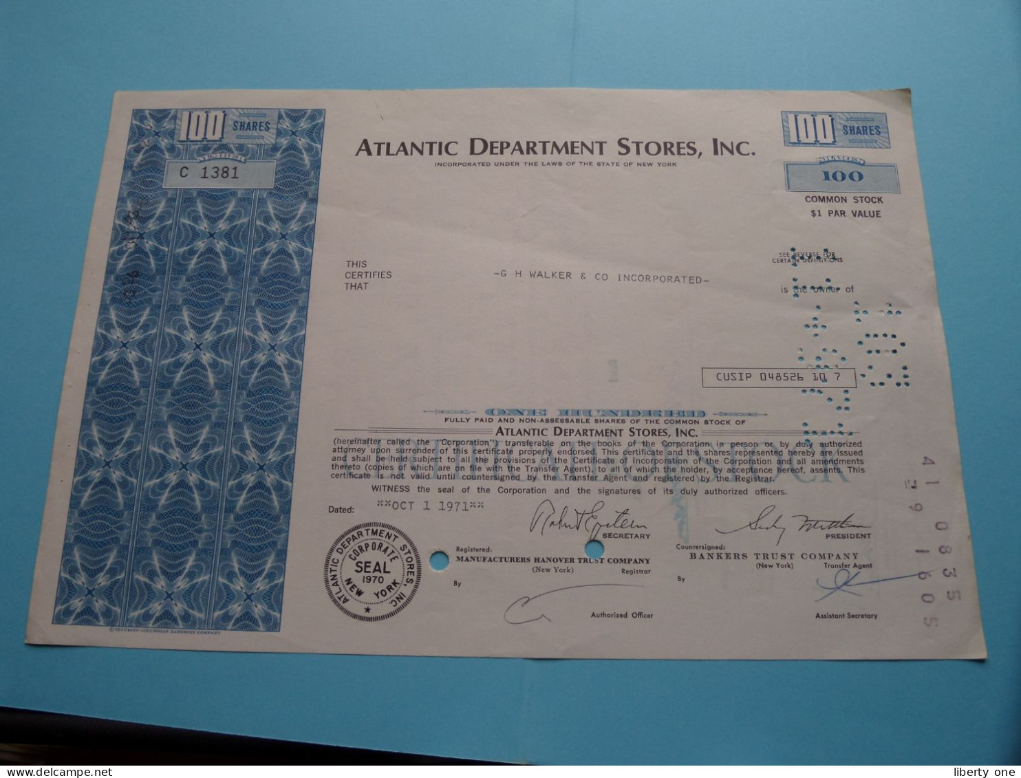 Atlantic Department Stores Inc. - 100 Shares ( N° C 1381 ) N.Y. 1971 ( See SCANS ) USA ! - A - C