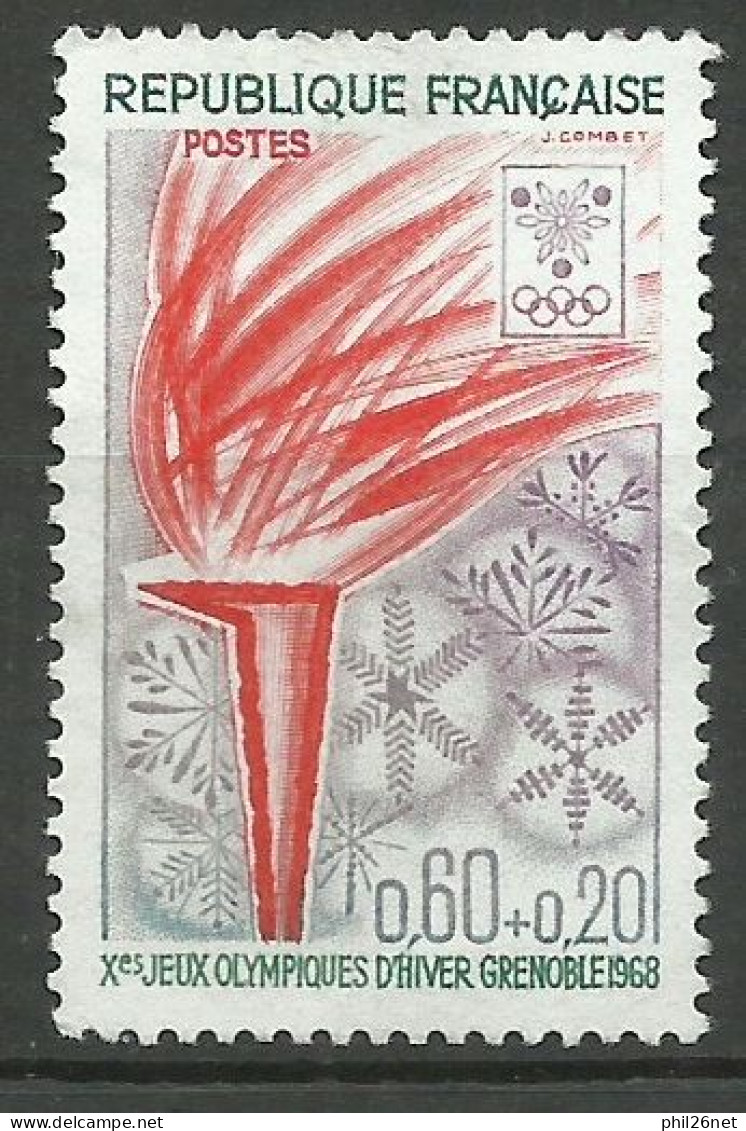 France  N° 1545 Flamme Olympique J.O Grenoble 1968   Orange Et Mauve  Neuf  ( *)    B/ TB  Voir Scans Soldes ! ! ! - Winter 1968: Grenoble