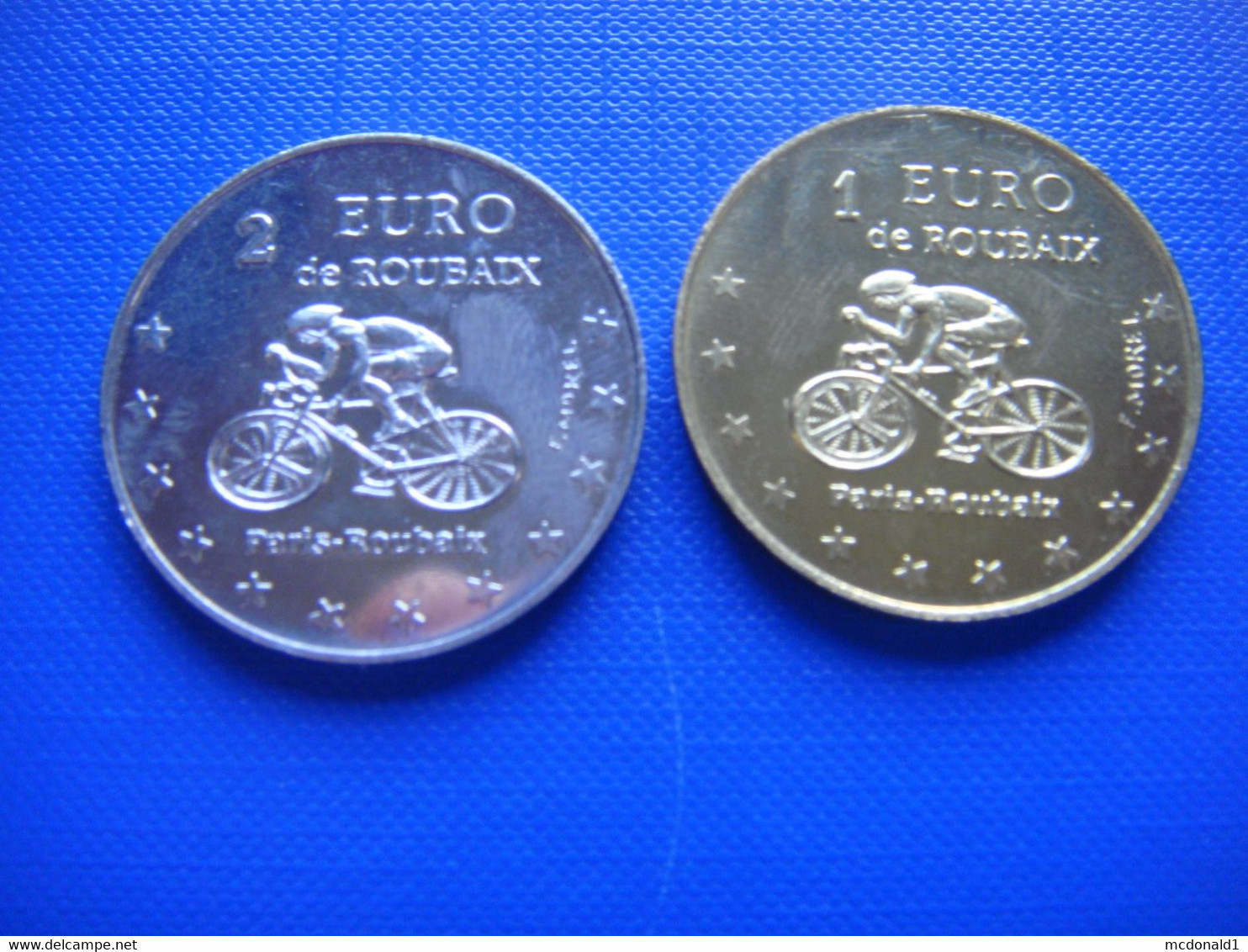 Jeton - Médaille - Monnaie - Pièce : 2 Jetons De Cyclisme Paris - Roubaix 1998 - 2 Euro Et 1 Euro ( Vélo Commune ) - Euros Des Villes