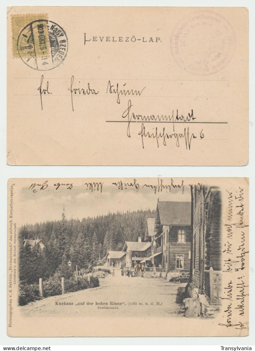 Hohe Rinne Local Post Hungary Now Romania Out-of-seson October 1903 Postcard With Special Cancellation Of The Resort - Transilvania