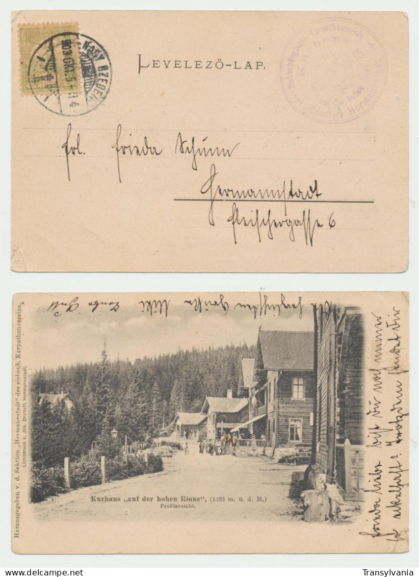 Hohe Rinne Local Post Hungary Now Romania Out-of-seson October 1903 Postcard With Special Cancellation Of The Resort - Siebenbürgen (Transsylvanien)