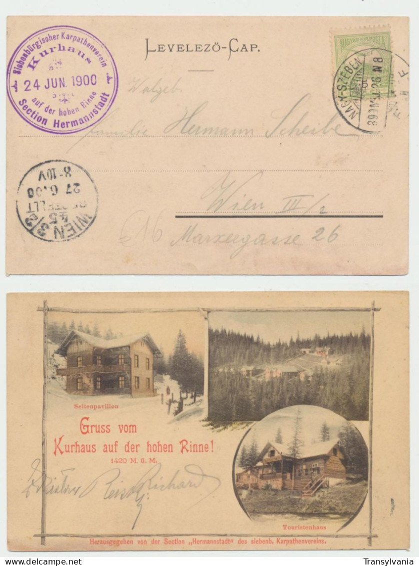 Hohe Rinne Local Post Hungary Now Romania Early Seson June 1900 Postcard With Special Cancellation Of The Resort - Transylvania