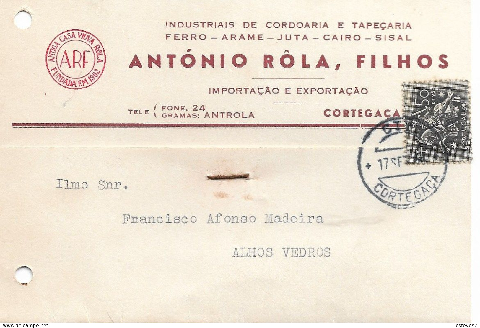 Portugal , 1964 ,  ANTONIO ROLA FILHOS ,  Cordage And Tapestry , Cortegaça  Postmark , Commercial Mail - Portogallo