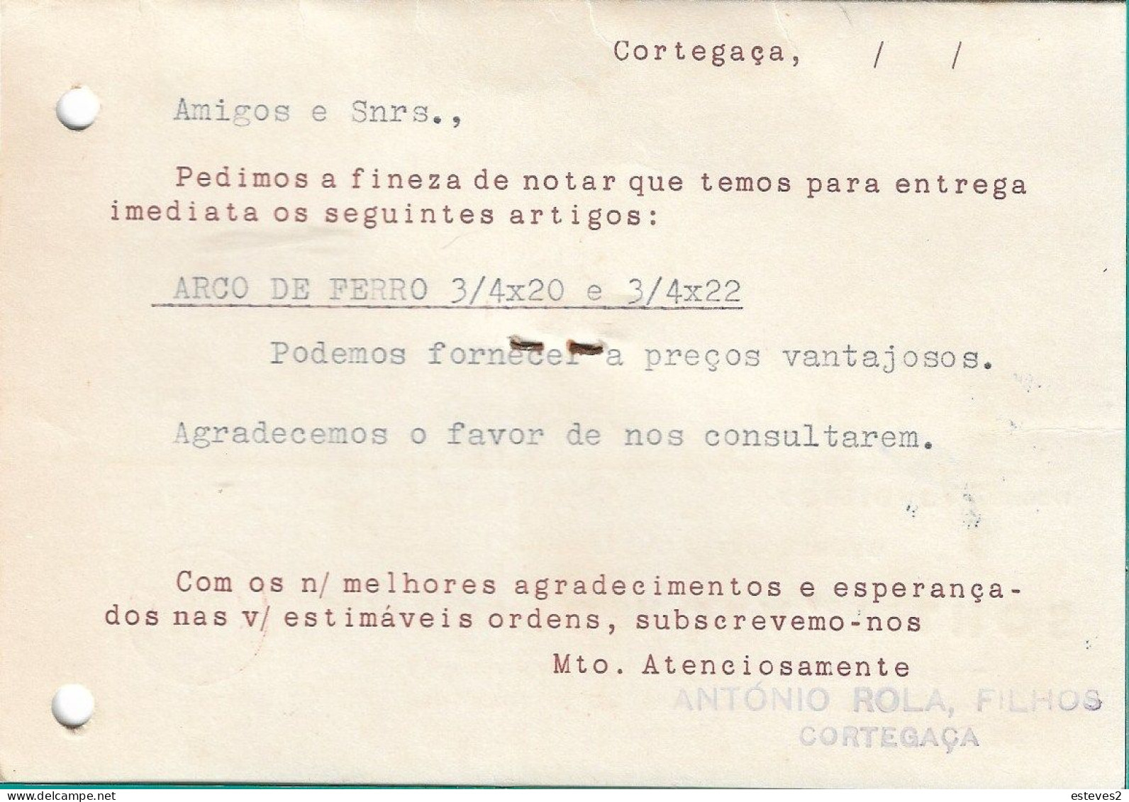 Portugal , 1964 ,  ANTONIO ROLA FILHOS ,  Cordage And Tapestry , Cortegaça  Postmark , Commercial Mail - Portugal