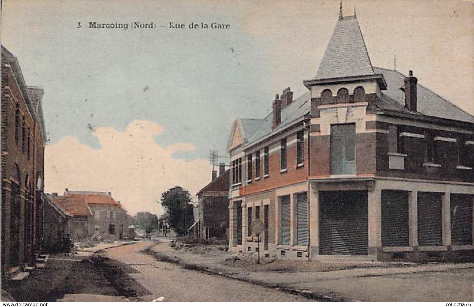 CPA 59 NORD MARCOING RUE DE LA GARE 1924  DOS DIVISE ECRIT - Marcoing