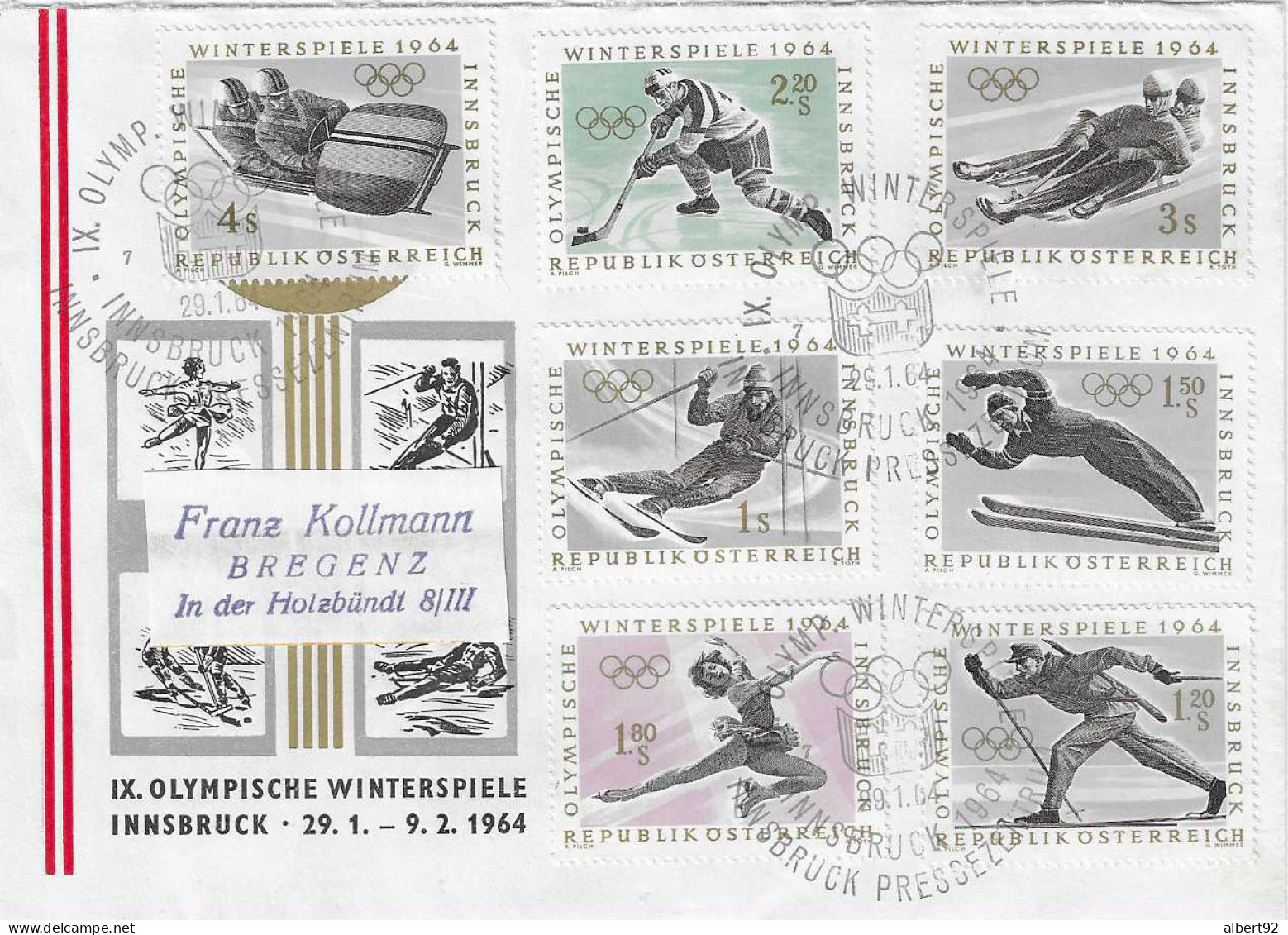 1964 Jeux Olympiques D'Hiver D'Innsbruck: Lettre Avec Série Olympique: Centre Presse - Inverno1964: Innsbruck