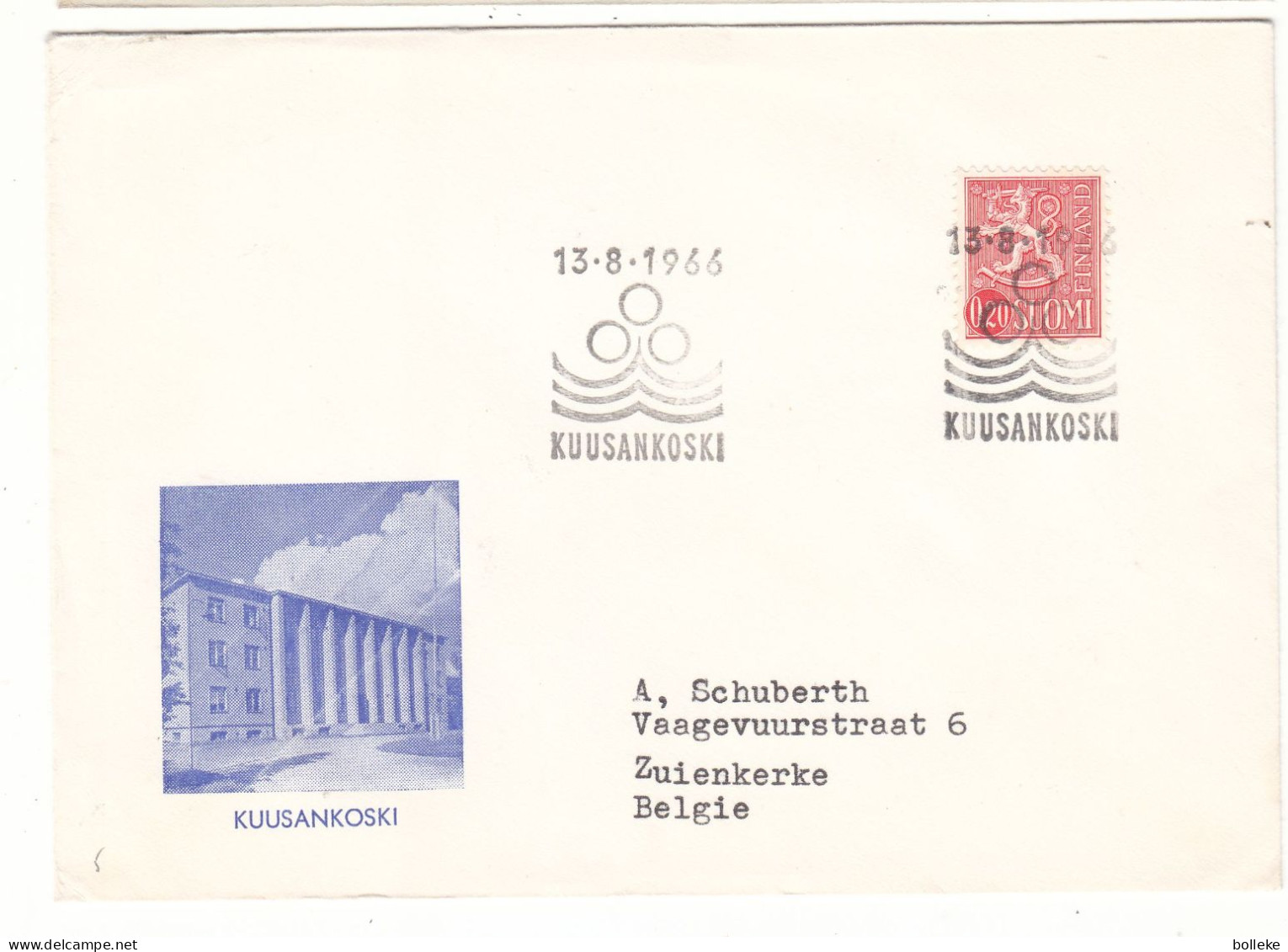 Finlande - Lettre De 1966 - Oblit Kuusankoski - Exp Vers Zuienkerke - - Brieven En Documenten