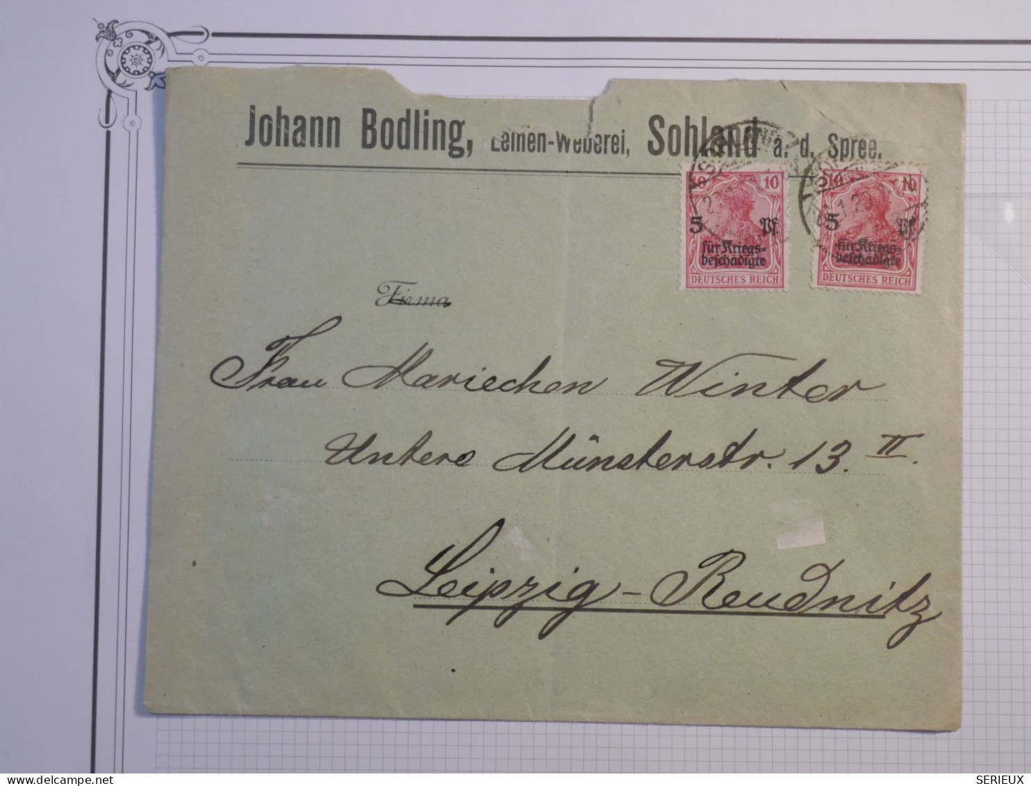 DD12 GERMANY    BELLE  LETTRE ENV. 1920 SOHLAND A LEIPZIG  +SURCHARGES  +AFF. INTERESSANT+++  + - Altri & Non Classificati