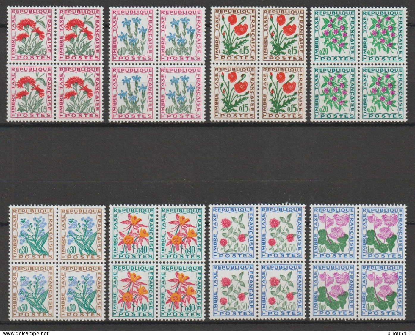 N° 95 à 102 Série Taxe : Fleurs Des Champs: Série En Bloc De 4 Timbres Timbres Neuf - 1960-.... Neufs