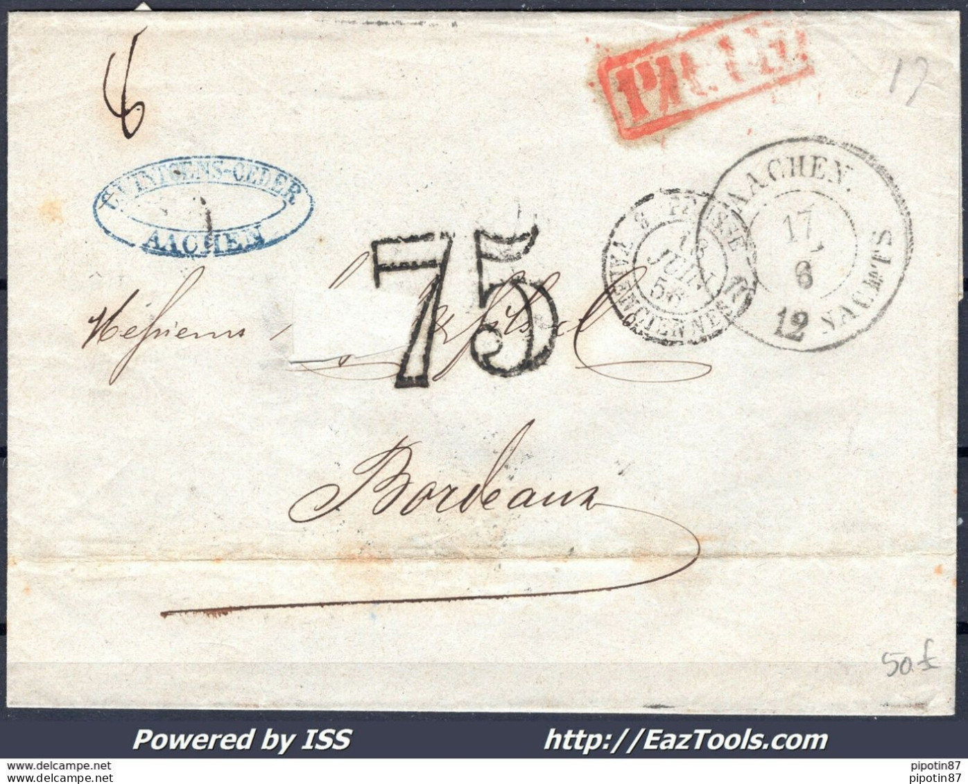 FRANCE MARQUE POSTALE CAD ALLEMAND AIX LA CHAPELLE DU 18/06/1856 A VOIR - Other & Unclassified