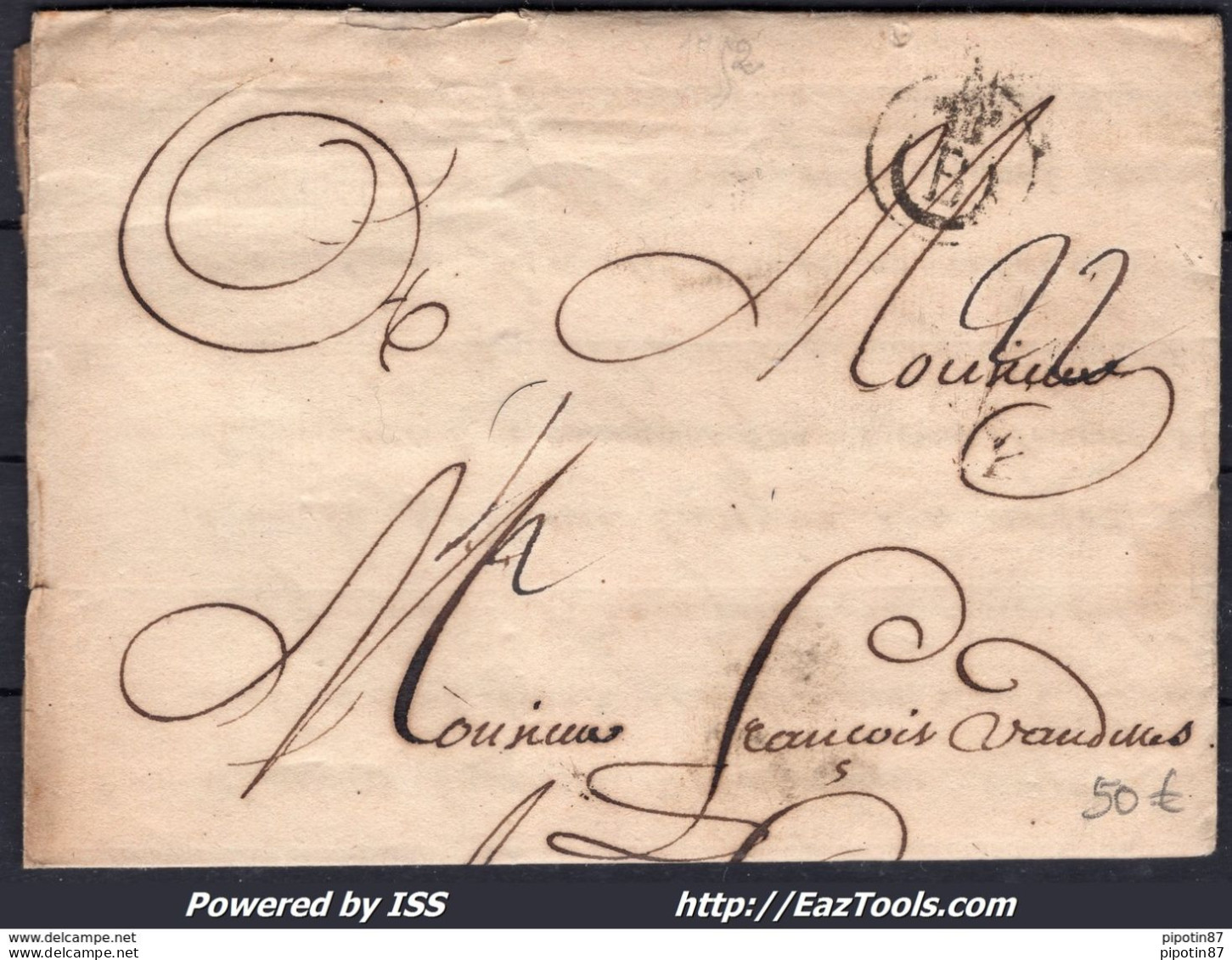 FRANCE MARQUE POSTALE B COURONNÉ DE BORDEAUX DE 1752 - Non Classés