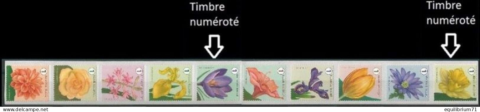 R144**(4653/4662) - Fleurs/Bloemen (bande 1 - 10 Timbres Différents, Num./band 1 - 10 Verschillende Zegels, Genum) - Rouleaux