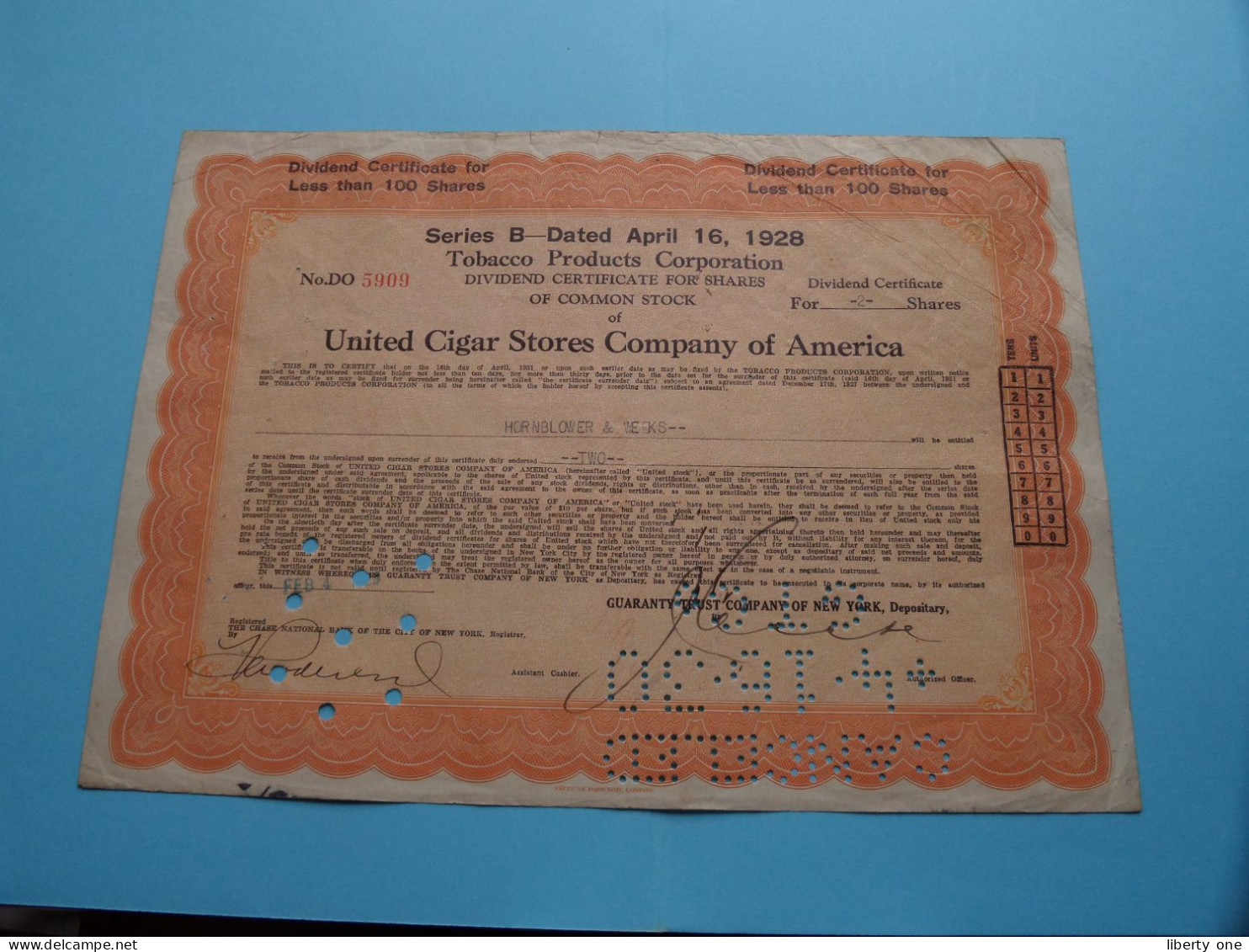 TOBACCO Products C° / United CIGAR Stores of America ( N° DO 2013/2507/4948/5909/6831 ) 1928/30 ( See SCANS ) 5 Ex. !