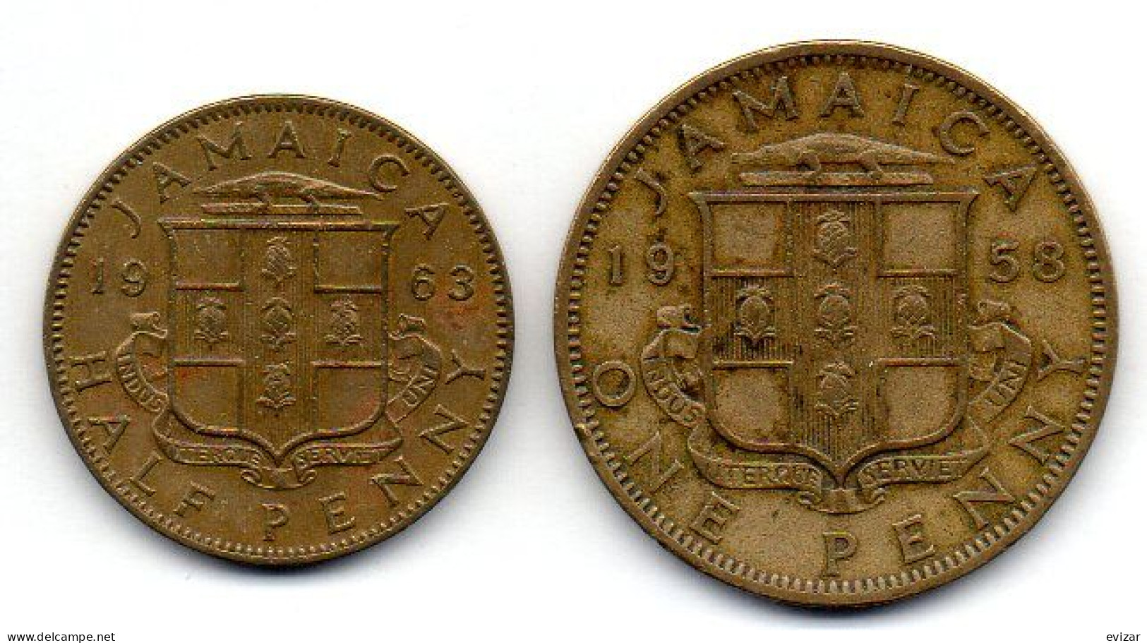 JAMAICA, Set Of Two Coins 1/2, 1 Penny, Nickel-Brass, Year 1963, 1958, KM # 36, 37 - Jamaica