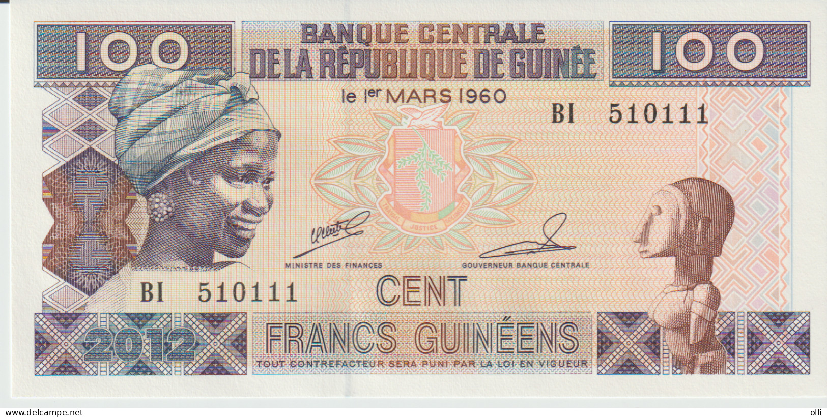 10 St. GUINEA : 100 Francs  2012 UNC - Guinee