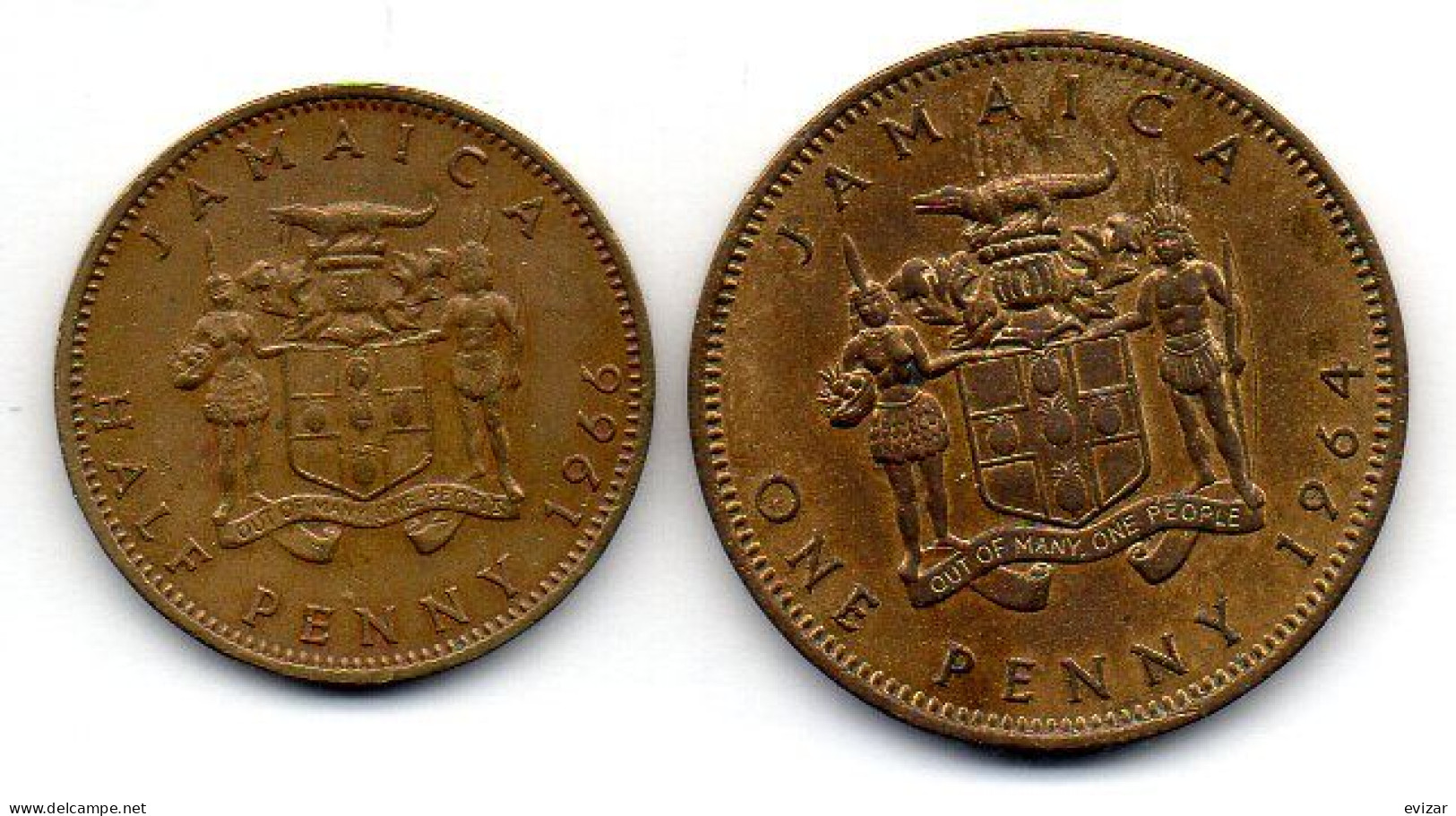 JAMAICA, Set Of Two Coins 1/2, 1 Penny, Nickel-Brass, Year 1966, 1964, KM # 38, 39 - Jamaique