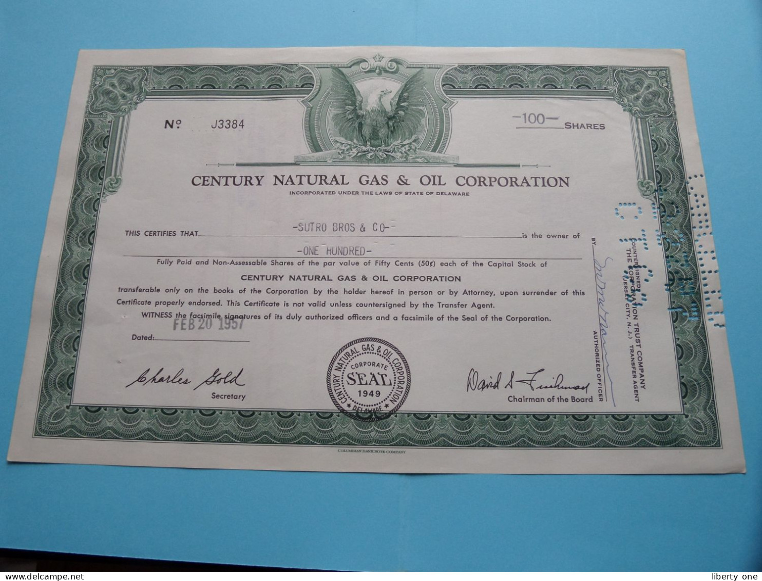 Century Natural GAS & OIL C° - 100 Schares ( N° J3384/11810/6137/5881/5879/4946 ) 1957/61 ( See SCANS ) 6 Ex. ! - S - V