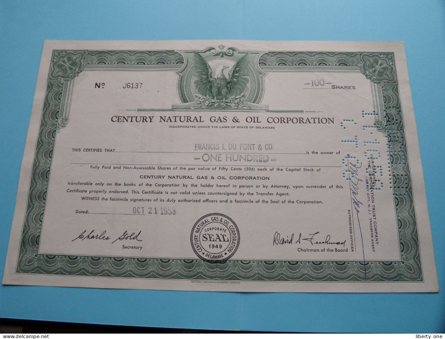 Century Natural GAS & OIL C° - 100 Schares ( N° J3384/11810/6137/5881/5879/4946 ) 1957/61 ( See SCANS ) 6 Ex. ! - S - V