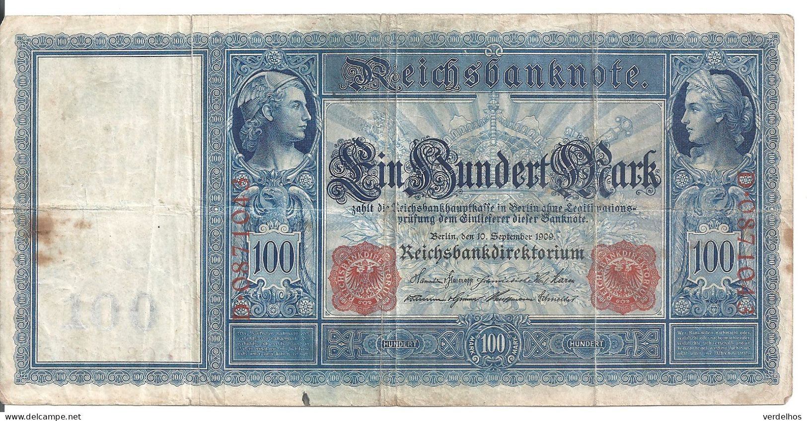 ALLEMAGNE 100 MARK 1909 VF P 38 - 100 Mark