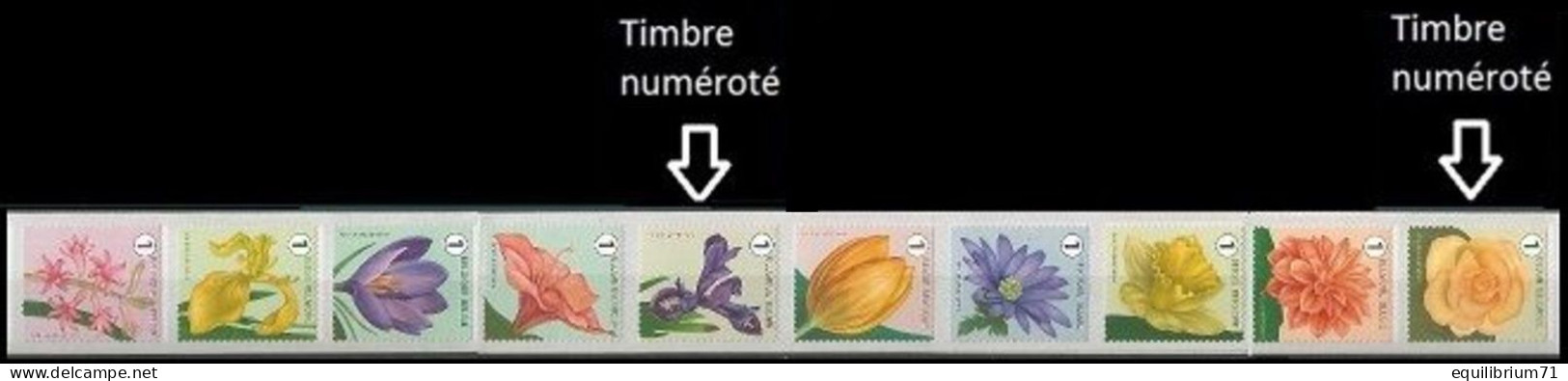 R144**(4653/4662) - Fleurs/Bloemen (bande 3 - 10 Timbres Différents, Num. / Band 3 - 10 Verschillende Zegels, Genum) - Rouleaux