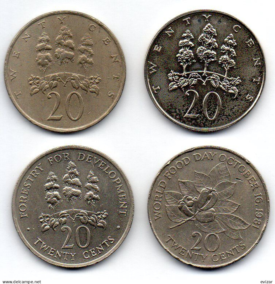 JAMAICA, Set Of Four Coins 20 Cents, Copper-Nickel, Year 1969-84, KM # 48, 55, 69, 120 - Jamaica