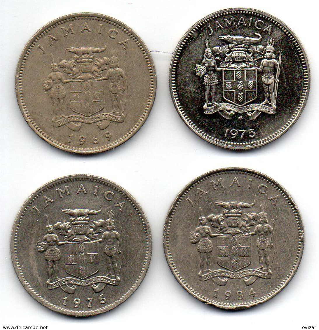 JAMAICA, Set Of Four Coins 20 Cents, Copper-Nickel, Year 1969-84, KM # 48, 55, 69, 120 - Jamaique