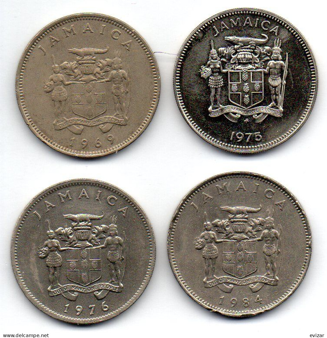 JAMAICA, Set Of Four Coins 20 Cents, Copper-Nickel, Year 1969-84, KM # 48, 55, 69, 120 - Jamaica