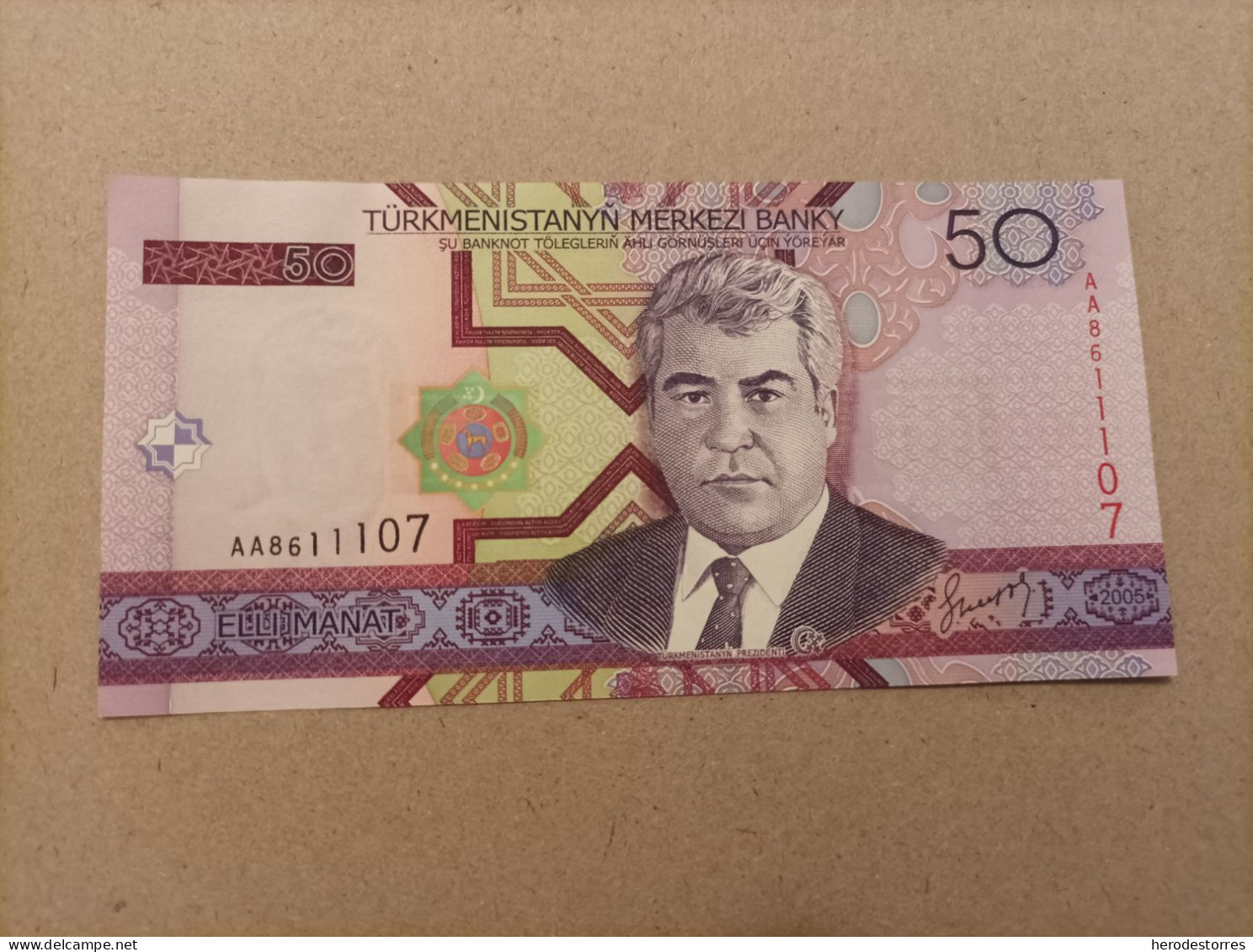 Billete De TURKMENISTAN, De 50 MANAT, Año 2005, Serie AA, UNC - Turkmenistán