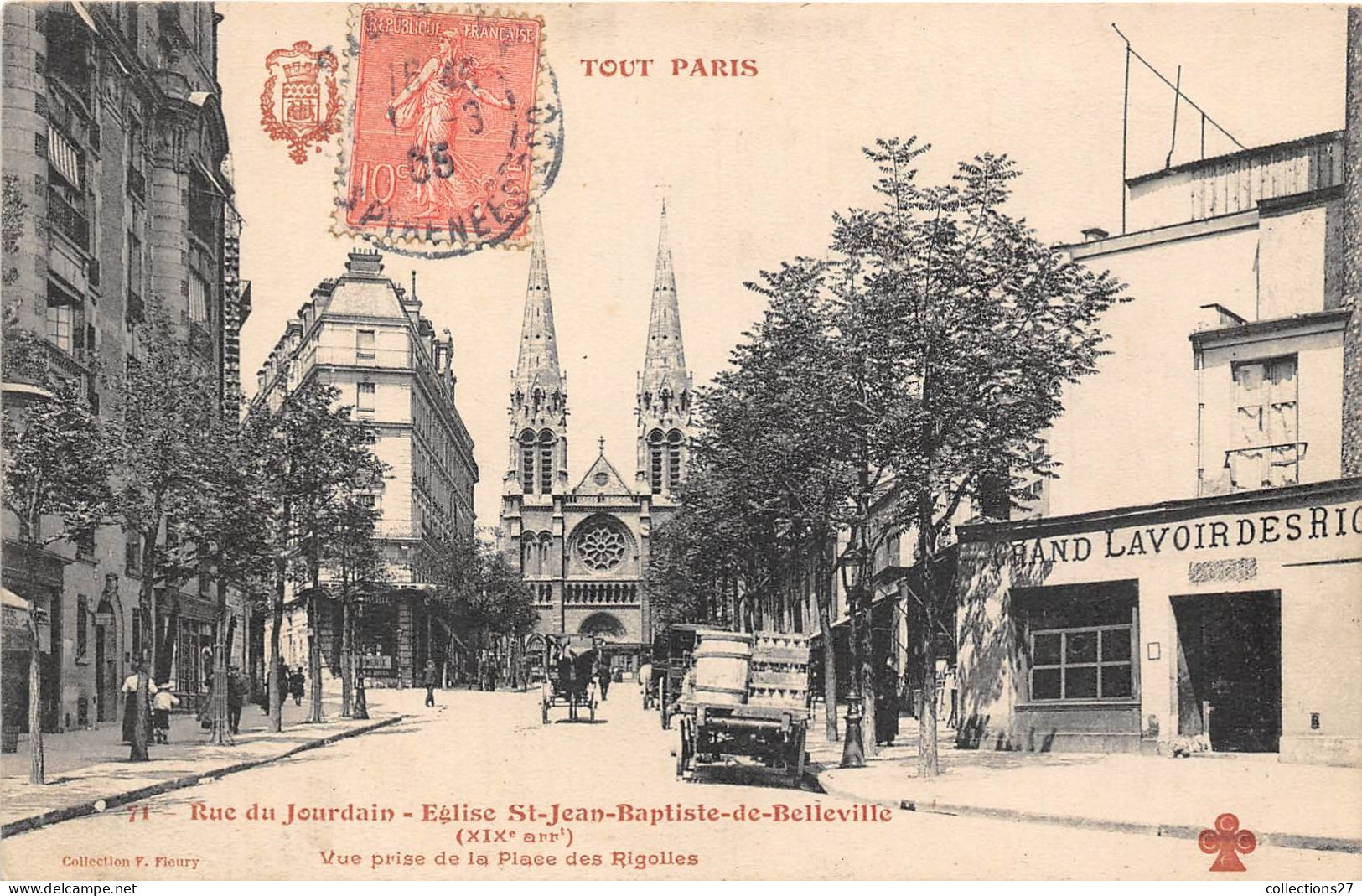 PARIS-75019- TOUT PARIS- RUE DU JOURDAIN , EGLISE ST-JEAN-BAPTISTE-DE-BELLEVILLE VUE PRISE DE LA PLACE RIGOLLES - Arrondissement: 19