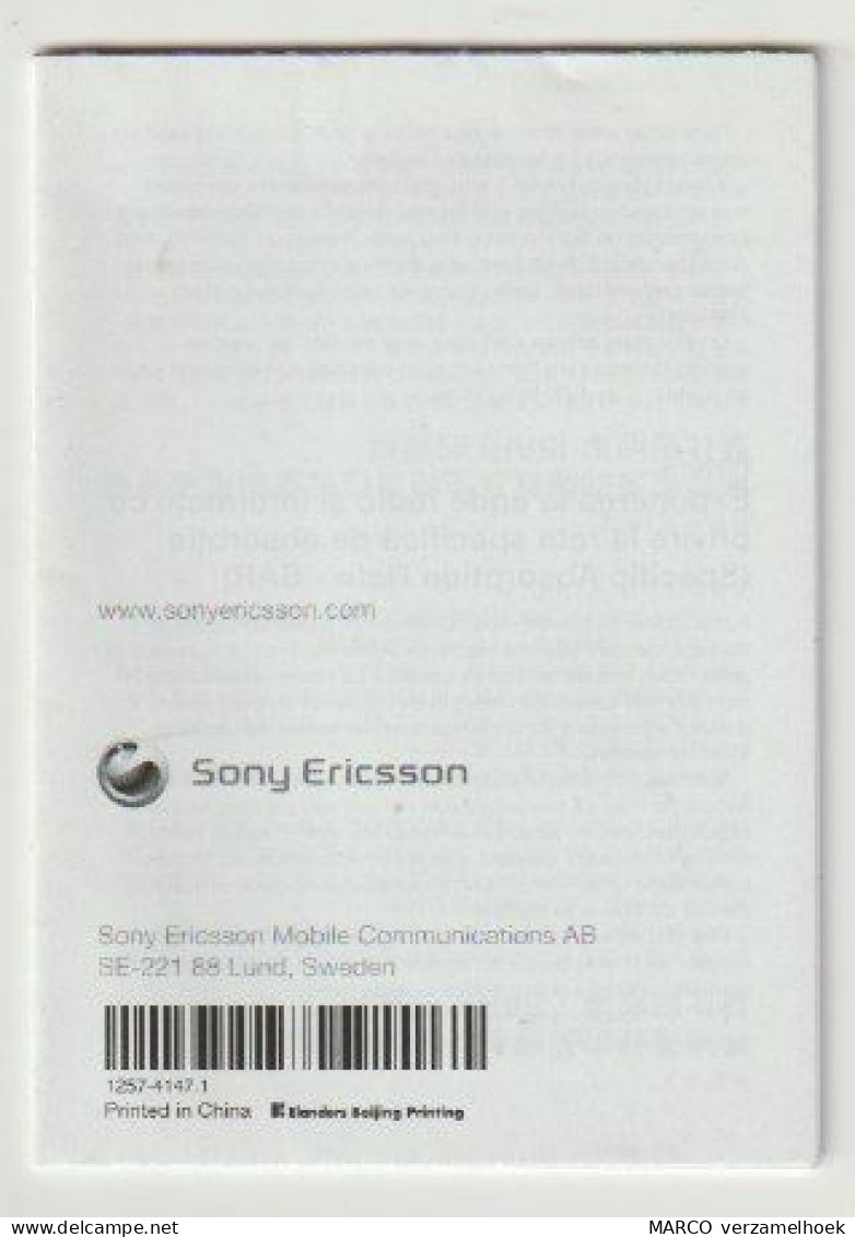 Brochure-leaflet: Telefoon/telephone SONY Ericsson Xperia Mobile (NL) 2012 LT26i - Telefonia