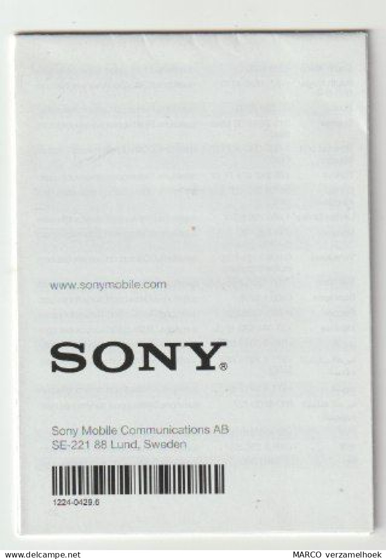 Brochure-leaflet: Telefoon/telephone SONY Ericsson Mobile (NL) 2012 - Telefoontechniek