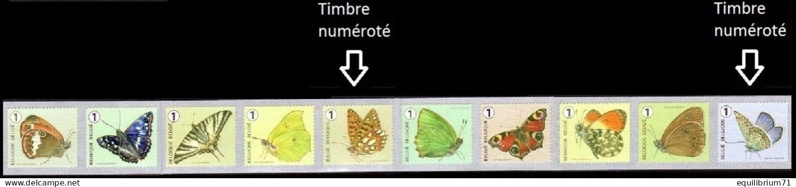 R131**(4452/4461) - Papillons/Vlinders/Schmetterlinge (bande De 10 Timbres Différents Numérotée) (n°10) Marijke Meersman - Rouleaux