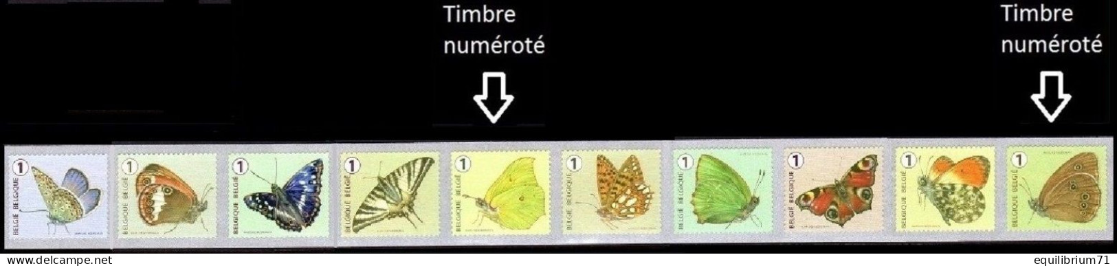R131**(4452/4461) - Papillons/Vlinders/Schmetterlinge (bande De 10 Timbres Différents Numérotée) (n°1) Marijke Meersman - Rouleaux