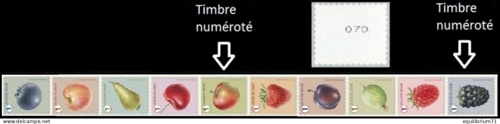 R157**(4800/4809) - Fruits/Fruiten (bande 8 De 10 Timb Dif, Num 2 Chiffres / Band 8 Van 10 Versch Zeg, 2 Cijfers Genum) - Rouleaux