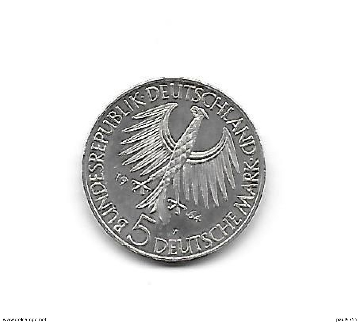 R.F.A. 1964  GEDENKMUNZEN ARGENT FLEUR DE COIN ET POLIERT JOHANN GOTTLIEB FICHTE 2 SCANS - 5 Pfennig