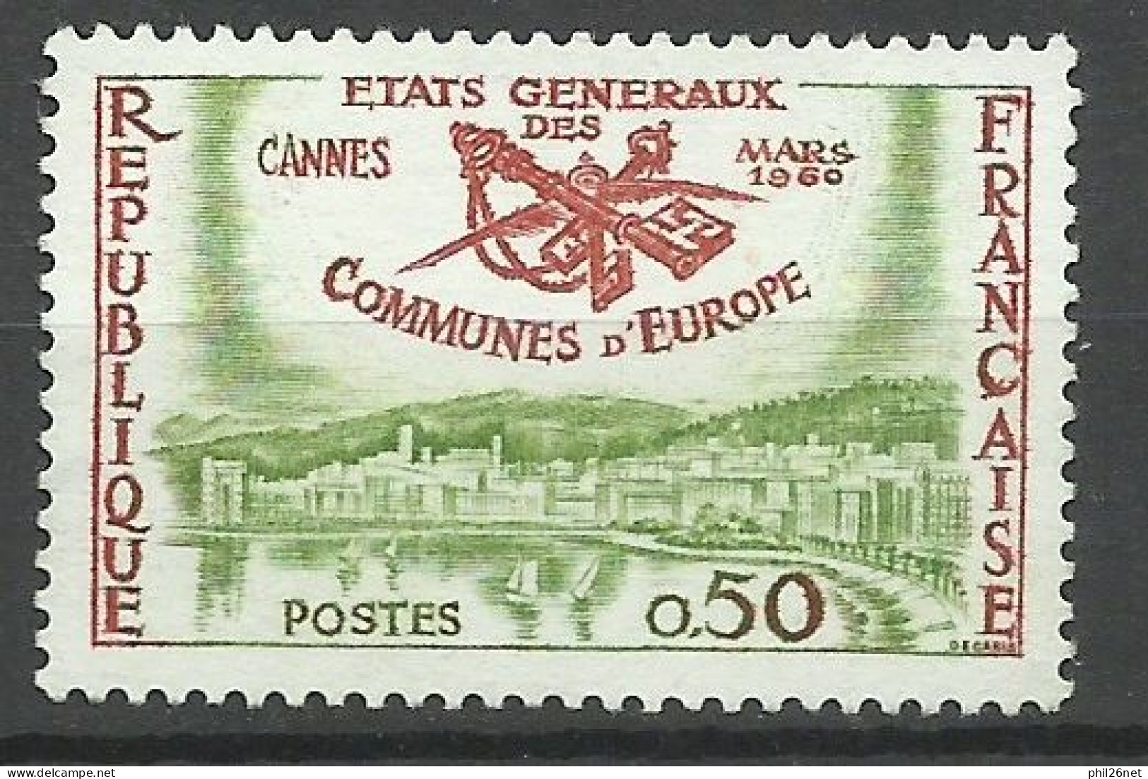 France  N° 1244  Cannes  Communes D'Europe  Rouge Et Vert Clair       Neuf ( * )    B/TB    Voir Scans  Soldé  ! ! ! - Nuevos