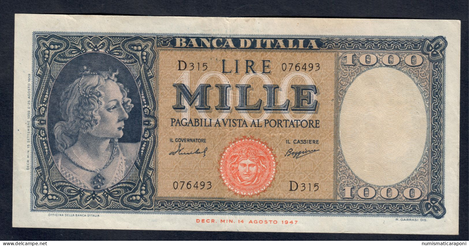 Italia Italy 1000 Lire Medusa 15 09 1959 Bel Bb/spl Naturale   LOTTO 303 - Verzamelingen
