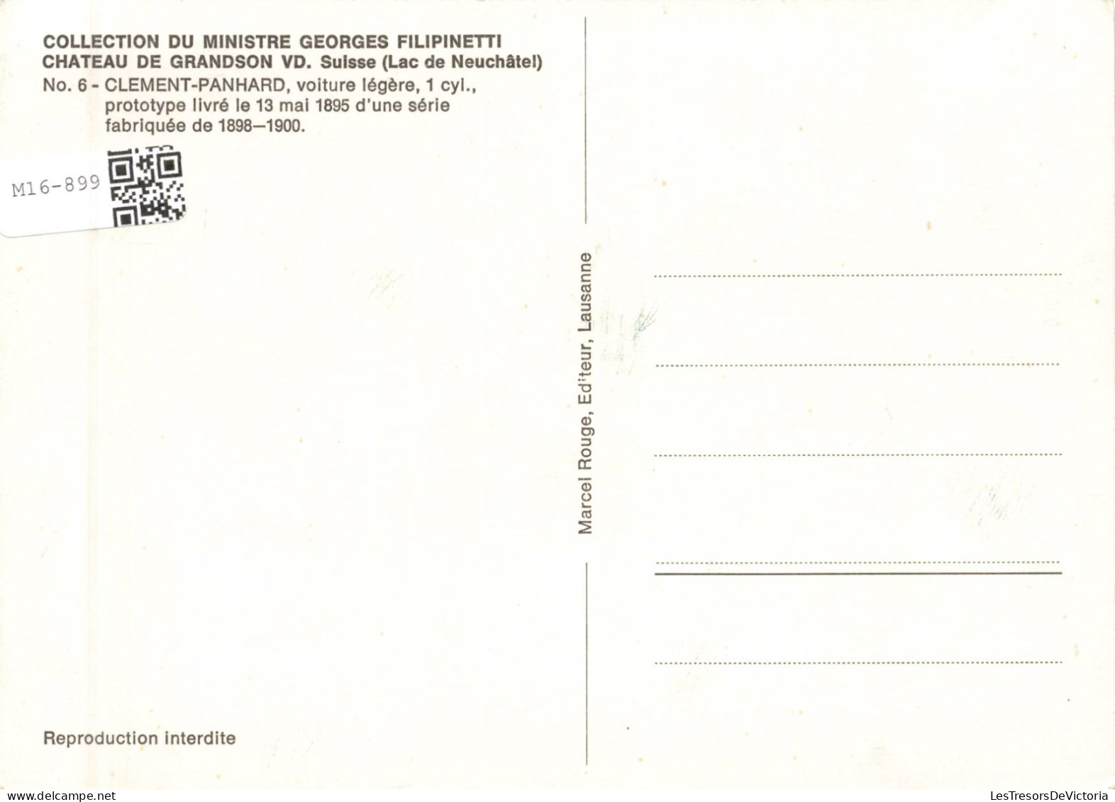 TRANSPORT - Collection Du Ministre Georges Filipinetti - Clement Panhard, Voiture Légère - Carte Postale Ancienne - Taxis & Fiacres