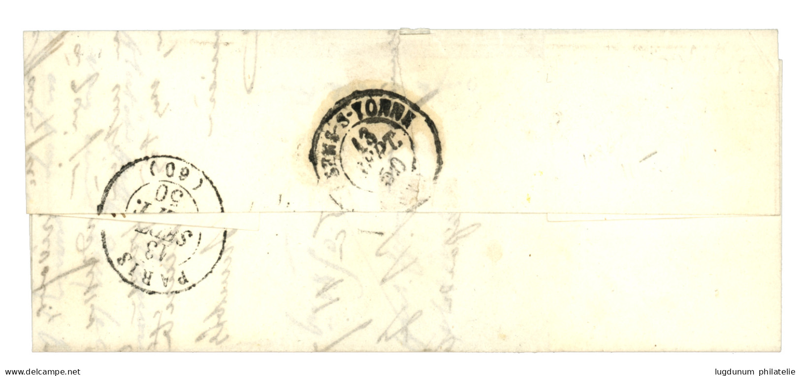 1850 25c CERES (n°4) 3 Grandes Marges + Bord De Feuille Obl. Grille Sur Lettre De BORDEAUX. TTB. - 1849-1850 Cérès