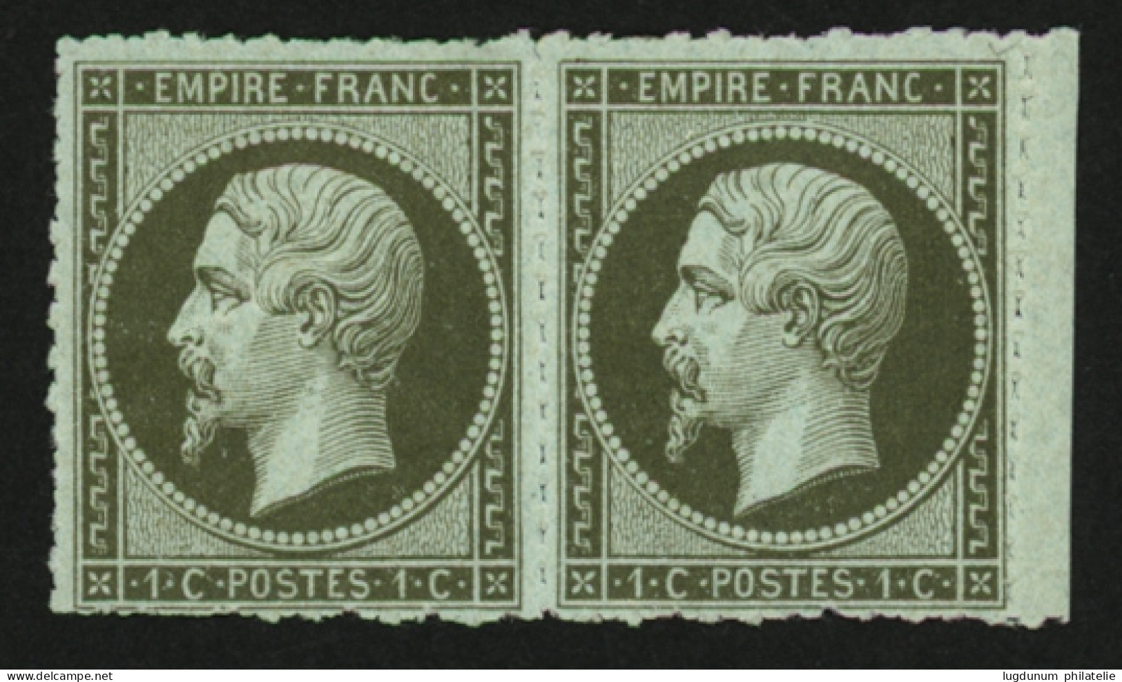 Paire 1c Empire (n°11) Bord De Feuille Percé En Lignes Neuf *. Signé SCHELLER. TB. - 1853-1860 Napoleon III