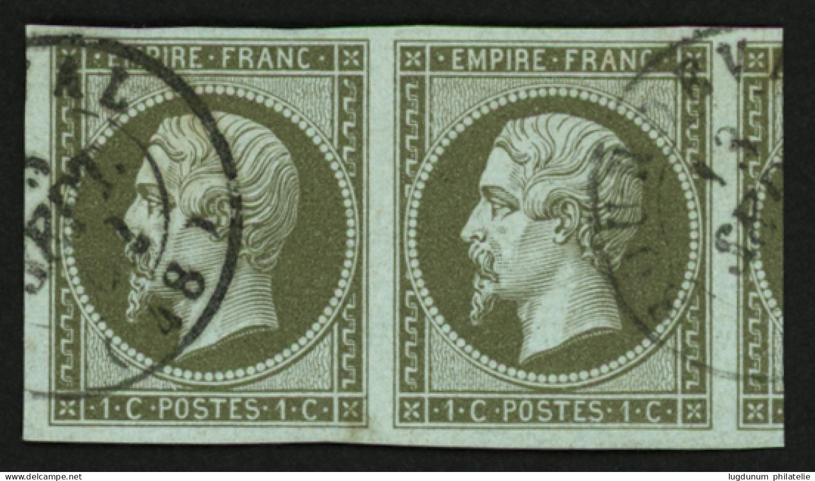Magnifique Paire Oblitérée Du 1c (n°11). TTB. - 1853-1860 Napoleon III