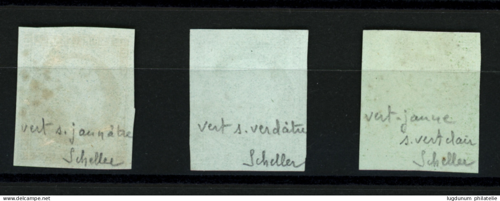 3 Superbes Exemplaires Du 5c (n°12) Avec Nuances Différentes (vert Sur Jaunâtre, Vert Sur Verdâtre, Vert-jaune Sur Vert  - 1853-1860 Napoleon III