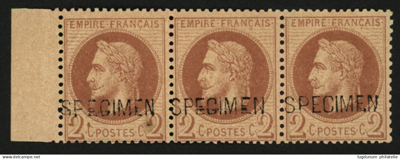 Bande De 3 Du 2c Lauré (n°26B) Surchargé SPECIMEN Neuf **. Trés Rare Avec Les 3 Types Différents De La SURCHARGE SPECIME - 1863-1870 Napoléon III Con Laureles