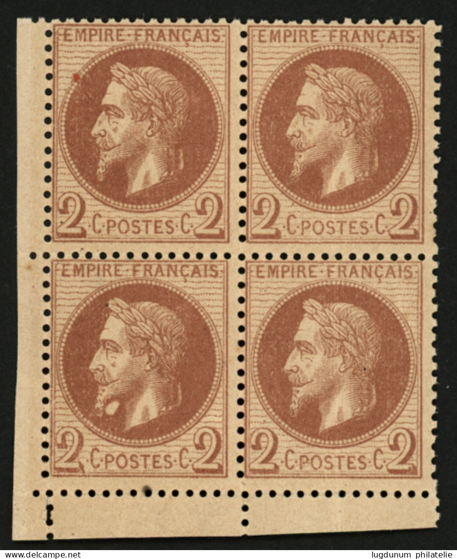 VARIETE "BOULE Sous Le Cou" Dans Un Bloc De 4 Du 2c (n°26b) Neuf *. Variété Rare De La Case 141. Certificat CALVES 2005. - 1863-1870 Napoleone III Con Gli Allori