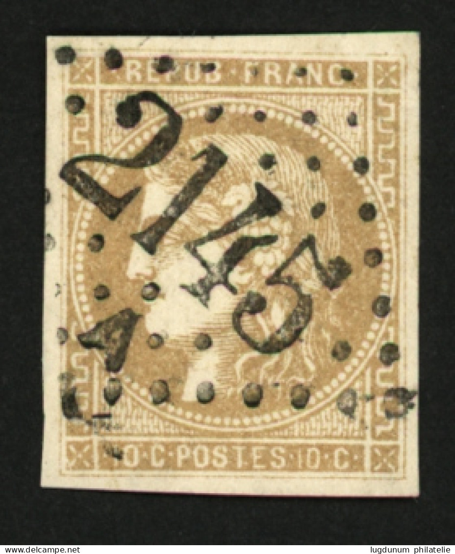 10c BORDEAUX Report 2 Nuance BISTRE-Verdâtre (n°43Bb) Obl. GC 2145. Cote 750€++. Signé SCHELLER. Luxe. - 1870 Bordeaux Printing