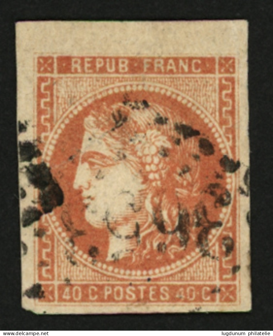 40c BORDEAUX Nuance ROUGE (n°48j) TTB Margé Obl. GC. Trace De Pli. Nuance Trés Rare. Cote 2500€. Signé SCHELLER. TTB. - 1870 Ausgabe Bordeaux