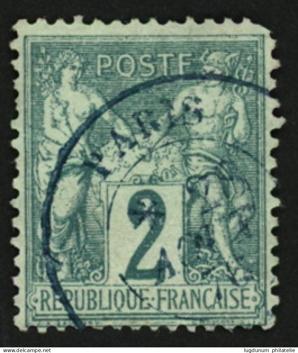 2c Sage Vert Type I (n°62) Obl. PARIS En Bleu.  Cote 340€++. TTB. - 1876-1898 Sage (Type II)