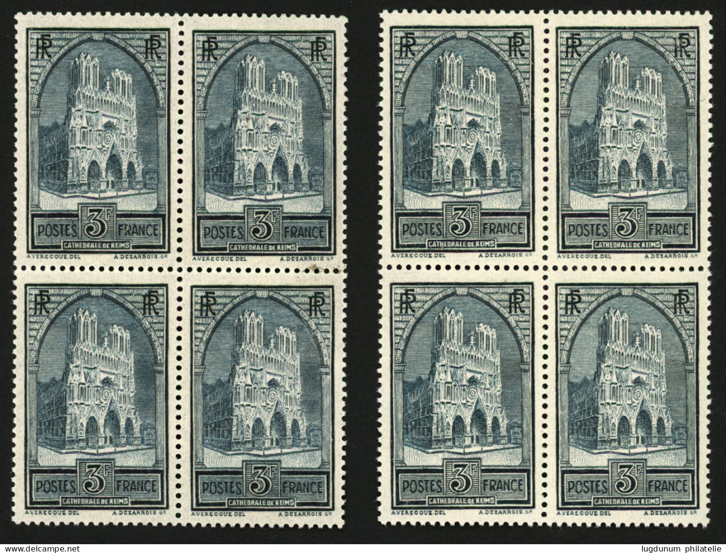 3F CATHEDRALE DE REIMS Type IV (n°259c) - 2 Blocs De 4 Neuf **. Cote 1080€. Superbe. - Autres & Non Classés